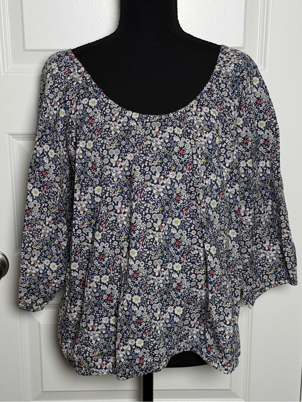 J.Crew Liberty June’s Meadow Floral Peasant Blouse Navy Size Small